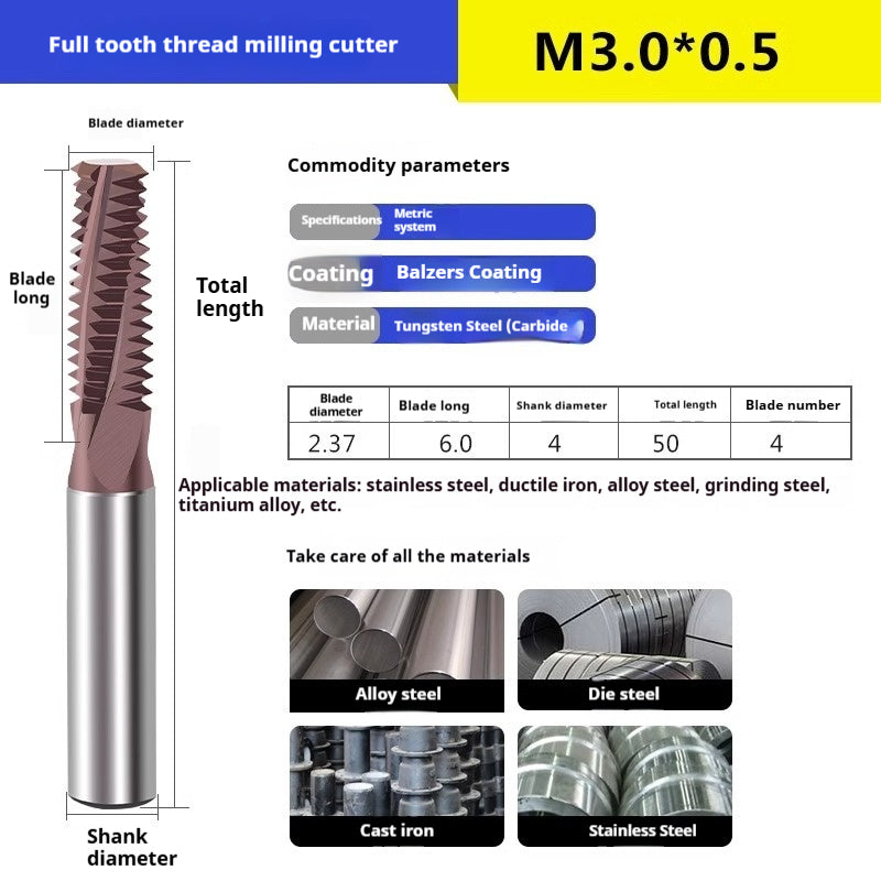 6032 60 degree thread milling cutter single thread, three threads, full thread CNC machining center tungsten steel alloy coated milling cutter can be customized Shandong Denso Pricision Tools Co.,Ltd.